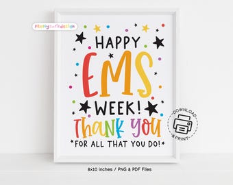 Happy EMS Week Printable Sign Rainbow Thank You Poster for EMT Paramedic Appreciation Decor for Office Clinic Station Instant Download
