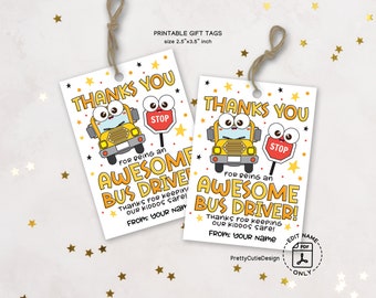 Awesome Bus Driver Thank You Tags, School Bus Driver Appreciation Tag Printable, Bus Driver Gift Tag, Bus Driver Thanks Gift Tag, Favor Tags