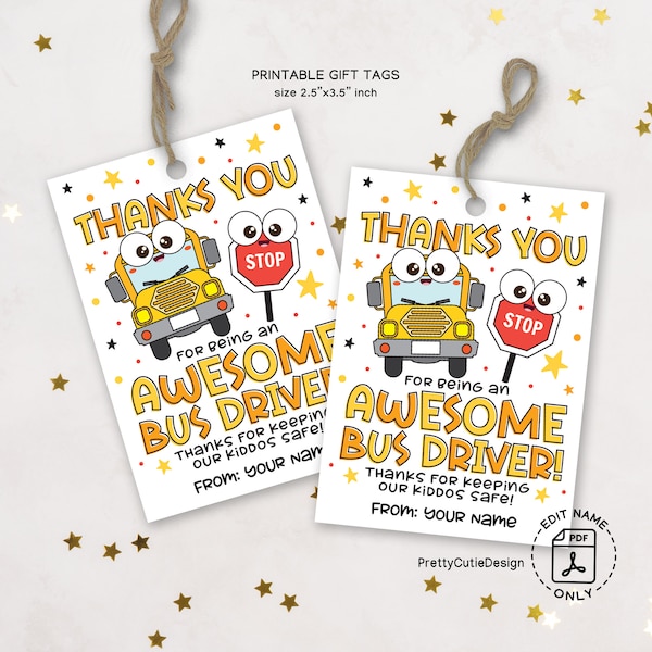 Awesome Bus Driver Thank You Tags, School Bus Driver Appreciation Tag Printable, Bus Driver Gift Tag, Bus Driver Thanks Gift Tag, Favor Tags