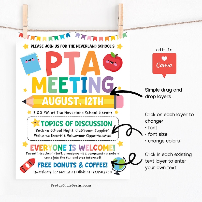 Back to School PTA Meeting Flyer: Editable Canva Template (8.5x11 ...
