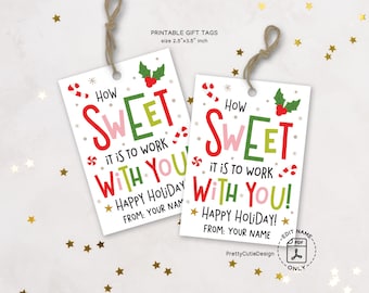 Christmas Coworker Gift Tags, Sweet to Work With You Printable, Holiday Appreciation Labels