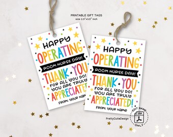 Operating Room Nurse Gift Tags Printable, Happy Operating Room Nurse Appreciation Gift Tags, Thank You OR Nurse Favor Tags, Nurse Treat Tags