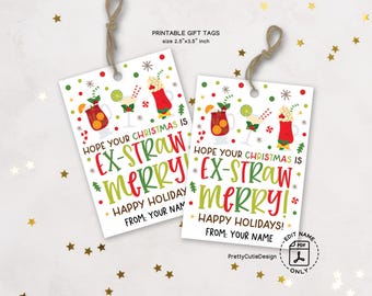 Christmas Straw Tag, Funny Coworker Gift, Printable Staff Favor, Holiday Drink Pun Idea