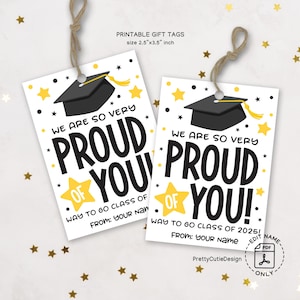 Afdrukbaar cadeaulabel afstuderen, Proud of You Class of 2025 Favor Tag, Tags Grad Party Bag, Gefeliciteerd Graduate Gift Label for Kids School