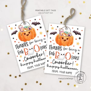 Thank You for being Fab-Boo-Lous Coworker Halloween Gift Tags, Happy Halloween Trick or Treat Favor Tag Printable, Coworker Treat Bag Tag