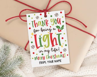 Christmas Candle Gift Tags Printable, Light in My Life, Holiday Thank You Labels