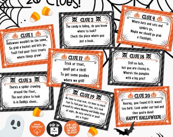 Halloween Scavenger Hunt Riddles: Family Party Game (Printable Canva Template)