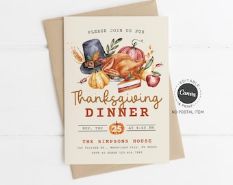 Thanksgiving Dinner Invitation Printable: Fall Friendsgiving Party Invite Template