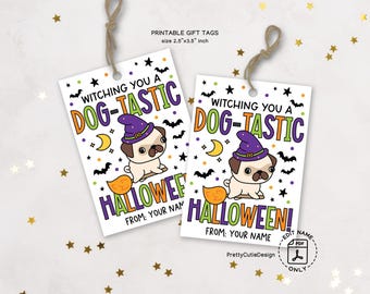 Dog Halloween Gift Tags, Witch Pug Printable (Digital Download)
