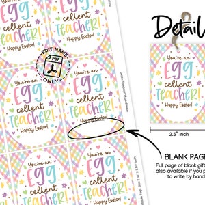 Easter Gift Tag Printable, Eggcellent Teacher Easter Tag, Egg-cellent ...