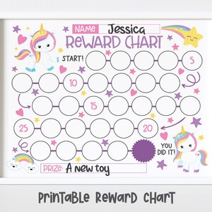Unicorn Rainbow Reward Chart voor kinderen, Eenvoudige Kinderen Beloning Grafiek, Cute Unicorn Sticker Chart - INSTANT DOWNLOAD