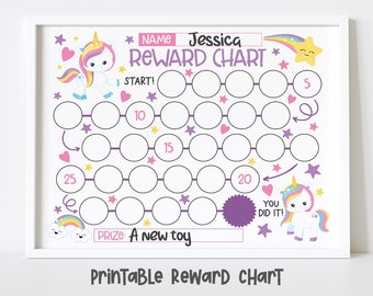 Unicorn Rainbow Reward Chart for Kids, Simple Kids Reward Chart, Cute Unicorn Sticker Chart - INSTANT DOWNLOAD