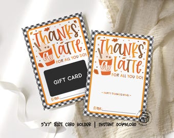 Thanksgiving Gift Card Holder Printable: Coffee Appreciation for Teacher or Coworker