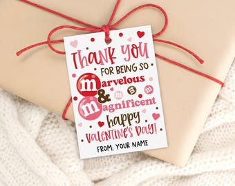 Valentine Gift Tag Printable, Thank You Chocolate Candy Pun, Teacher Coworker Treat Label