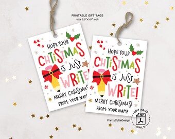 Teacher Christmas Gift Tags, Just Write Printable, Pencil Pun Holiday Favor