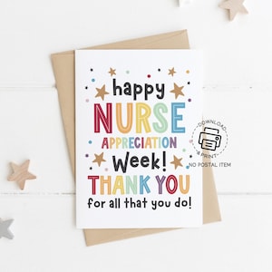 Nurse Appreciation Week Card afdrukbaar, Happy Nurses Week bedankkaart, digitale download, instant print cadeau voor gezondheidswerkers