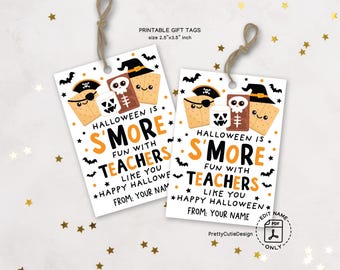 Halloween Teachers Gift Tags Printable: S’mores Treat Labels, Classroom Favor, PDF Download