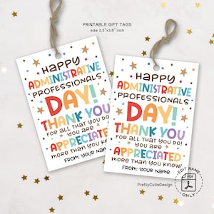Administrative Professionals Day Gift Tag Printable, Office Staff Appreciation Tag, Thank You Favor Tags for Admin Week, Secretary Day Label