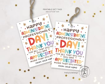 Administrative Professionals Day Gift Tag Printable, Office Staff Appreciation Tag, Thank You Favor Tags for Admin Week, Secretary Day Label