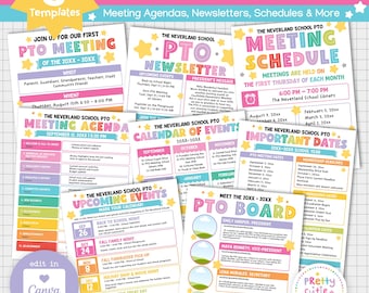 PTO PTA Template Bundle | School Meeting Agenda & Newsletter Flyer Kit | Instant Download