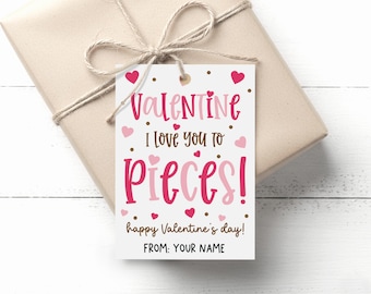 I Love You to Pieces Valentine Gift Tag, Printable Classroom Tags, Digital Download