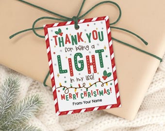 Christmas Thank You Gift Tags, Light in My Life, Holiday Treat Labels, Digital Download