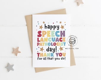 Speech Language Pathologist Day Card Printable, SLP Appreciation Gift, Rainbow Thank You Card, Instant Download, Therapist Greeting