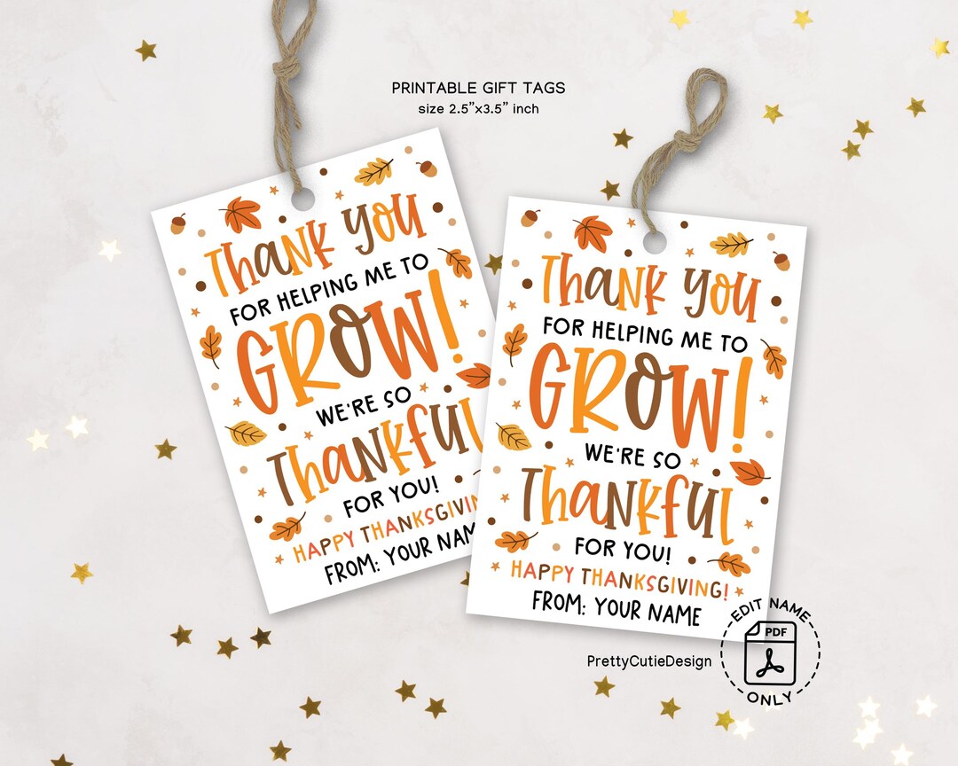 Thanksgiving Gift Tags Printable, Fall Teacher Thank You Favor Tags ...