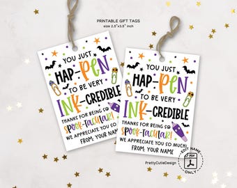 Halloween Teacher Gift Tags, Pen Puns, Printable Thank You (PDF)