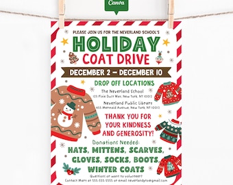 Holiday Coat Drive Flyer, Canva Template, School Winter Clothing Donation Poster