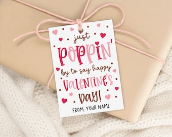 Valentine's Gift Tag Printable, Just Poppin by Greeting, Classroom Treat Favor Label, Digital Download