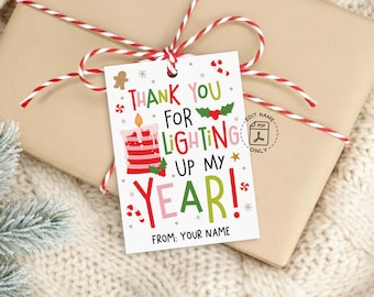 Christmas Thank You Gift Tags, Lighting Up My Year Printable, Teacher Holiday Labels