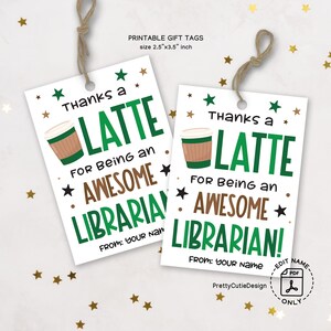 Etiquetas de agradecimento ao bibliotecário escolar, etiquetas para professores da biblioteca Thanks a Latte, etiquetas para presente de café PTO PTA, etiquetas para impressão do dia de agradecimento ao bibliotecário