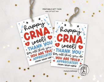 Printable CRNA Week Gift Tags, Certified Registered Nurse Anesthetist Appreciation Gift Tags, CRNA Thank You Favor Tags, CRNA Treat Bag Tag