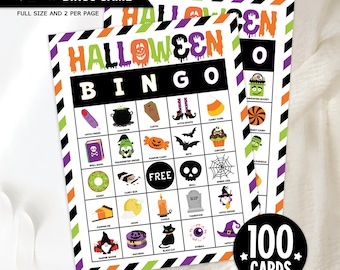 Halloween Bingo Game Printable: 100 Unique Cards, Family Fun (Instant Download)