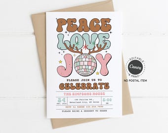 Christmas Party Invitation Template, Retro Groovy Disco Ball, Editable Canva, Printable 5x7 (Digital)