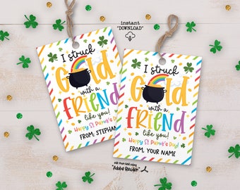 St Patricks Day Friend Appreciation Tags, St Pattys Day Friend Printable Favor Tags, Saint Patricks Day Pot Of Gold Classroom Treat Tags
