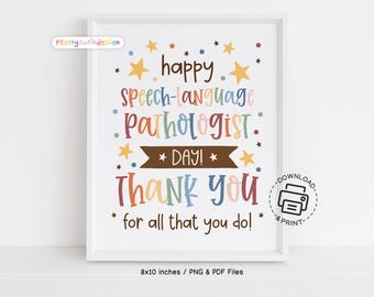 Speech Language Pathologist Day Printable Sign, SLP Thank You Wall Art, Appreciation Gift for Clinic or Office, Soft Pastel SLP Decor