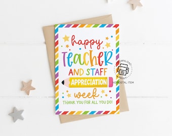 Teacher and Staff Appreciation Card Printable, Rainbow Thank You Card, Teacher Appreciation Week Gift, School Staff Recognition
