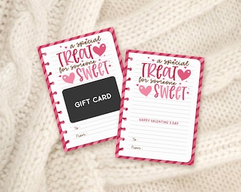 Valentine Giftcard Holder Printable, Notebook Treat for Someone Sweet, Heart Accents, Digital Download