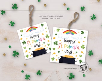 Happy St Patricks Day Cookie Tag, Saint Patricks Day Pot Of Gold Tag, Kids St Patricks Day Rainbow Gift Tag, St Patrick Classroom Gift Tags