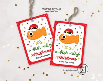O-fish-ally Christmas Tags, Fish Cracker Kids Gift, Punny School Favor, Student Holiday Treat