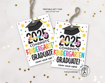 Kindergarten Graduation Gift Tag Class of 2025, Congrats Grad Favor Tag Printable, End of Year School Gift for Kids, PDF Instant Download