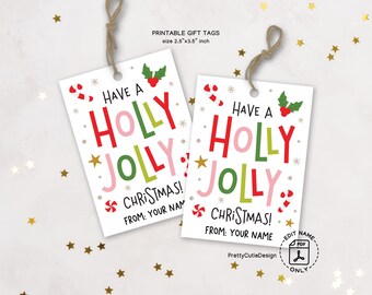 Holly Jolly Christmas Tags, Printable Holiday Label, Teacher Coworker Gift