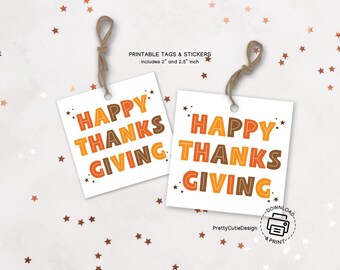 Happy Thanksgiving Gift Tags Printable:  Fall Treat Bag Labels (PDF Digital Download)