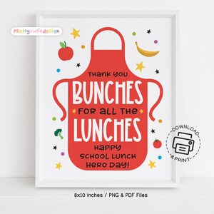 Schule Mittagessen Held Tag Zeichen druckbare, Mittagessen Personal Wertschätzung Poster, Cafeteria Dekor, danke für das Mittagessen, sofortiger Download