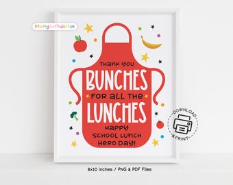 School Lunch Hero Day Sign Printable, Lunch Staff Appreciation Poster, Cafeteria Decor, Thank You for the Lunches, Instant Download