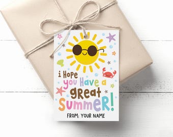 Summer Gift Tag for End of Year Student Favors with Sunshine Beach, Digital Download