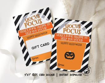 Hocus Pocus Frappe Gift Card Holder Printable, Halloween Coffee Gift for Teacher Coworker, Funny Gift Card Envelope, Instant Download