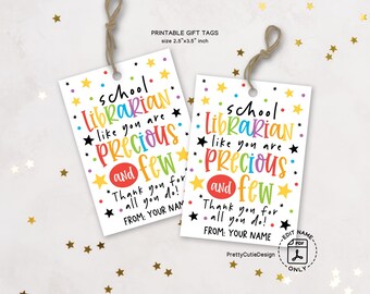 Printable School Librarian Gift Tags, Thank You Librarian Tags, Library Teacher Appreciation Tags, PTO PTA Instant Download